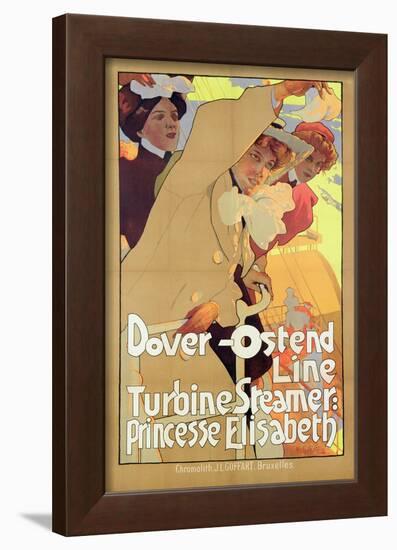 Dover- Ostend Line', Poster Advertising Travel Between England and Belgium on Princesse Elisabeth-Adolfo Hohenstein-Framed Giclee Print