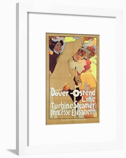 Dover- Ostend Line', Poster Advertising Travel Between England and Belgium on Princesse Elisabeth-Adolfo Hohenstein-Framed Giclee Print