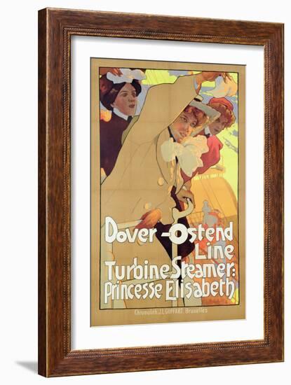 Dover- Ostend Line', Poster Advertising Travel Between England and Belgium on Princesse Elisabeth-Adolfo Hohenstein-Framed Giclee Print