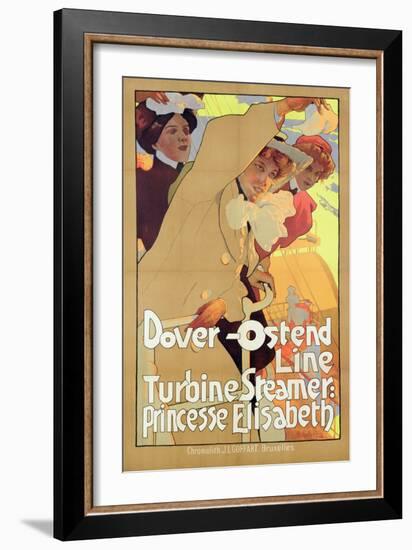 Dover- Ostend Line', Poster Advertising Travel Between England and Belgium on Princesse Elisabeth-Adolfo Hohenstein-Framed Giclee Print