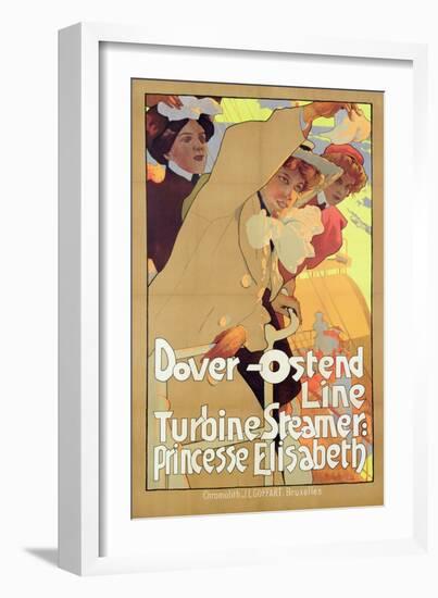 Dover- Ostend Line', Poster Advertising Travel Between England and Belgium on Princesse Elisabeth-Adolfo Hohenstein-Framed Giclee Print