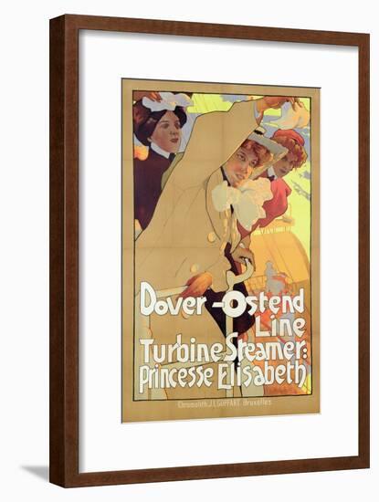 Dover- Ostend Line', Poster Advertising Travel Between England and Belgium on Princesse Elisabeth-Adolfo Hohenstein-Framed Giclee Print