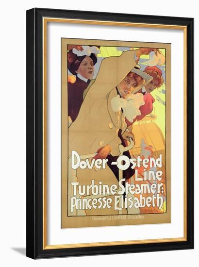 Dover- Ostend Line', Poster Advertising Travel Between England and Belgium on Princesse Elisabeth-Adolfo Hohenstein-Framed Giclee Print