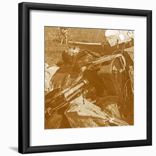 Downed German plane with pilot, c1914-c1918-Unknown-Framed Photographic Print