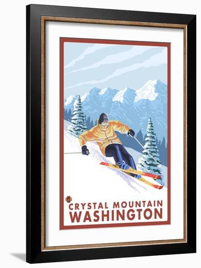 Downhhill Snow Skier, Crystal Mountain, Washington-Lantern Press-Framed Art Print