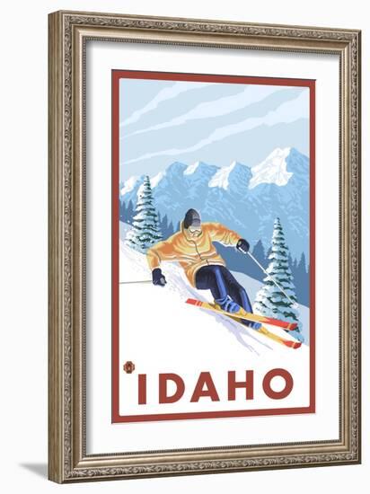 Downhhill Snow Skier, Idaho-Lantern Press-Framed Art Print