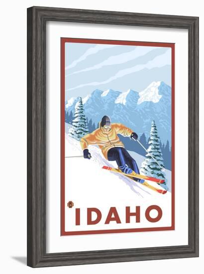 Downhhill Snow Skier, Idaho-Lantern Press-Framed Art Print