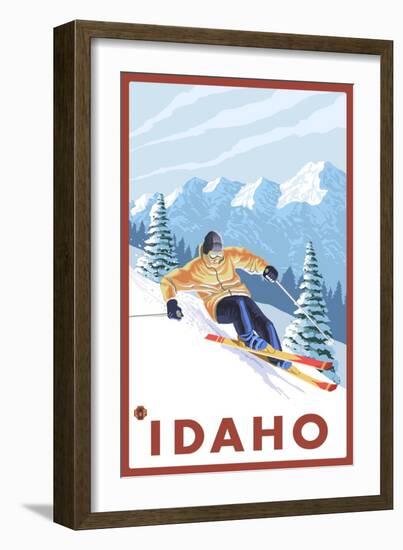 Downhhill Snow Skier, Idaho-Lantern Press-Framed Art Print