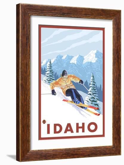 Downhhill Snow Skier, Idaho-Lantern Press-Framed Art Print