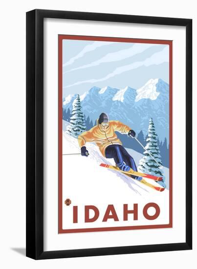 Downhhill Snow Skier, Idaho-Lantern Press-Framed Art Print