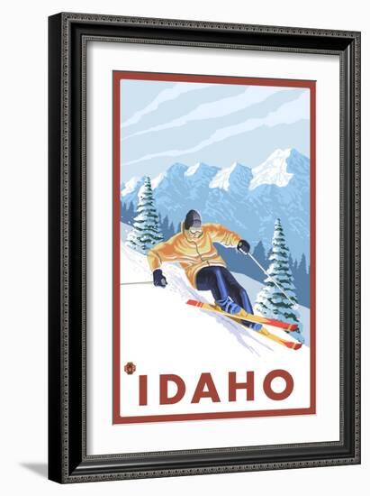 Downhhill Snow Skier, Idaho-Lantern Press-Framed Art Print