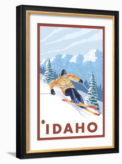 Downhhill Snow Skier, Idaho-Lantern Press-Framed Art Print