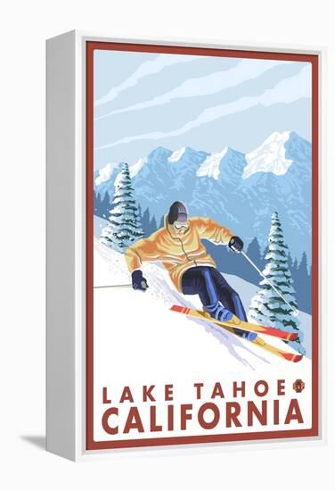 Downhhill Snow Skier, Lake Tahoe, California-Lantern Press-Framed Stretched Canvas