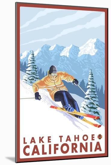 Downhhill Snow Skier, Lake Tahoe, California-Lantern Press-Mounted Art Print