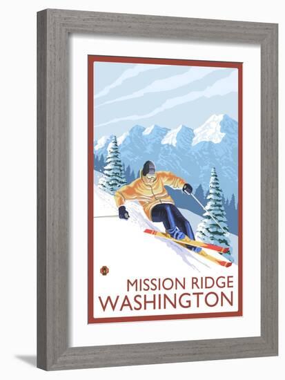 Downhhill Snow Skier, Mission Ridge, Washington-Lantern Press-Framed Art Print