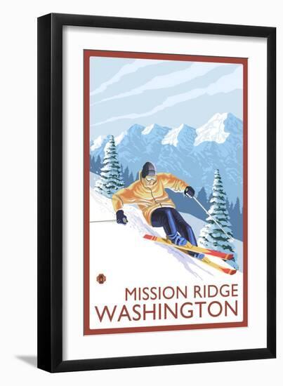 Downhhill Snow Skier, Mission Ridge, Washington-Lantern Press-Framed Art Print