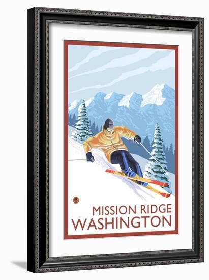 Downhhill Snow Skier, Mission Ridge, Washington-Lantern Press-Framed Art Print