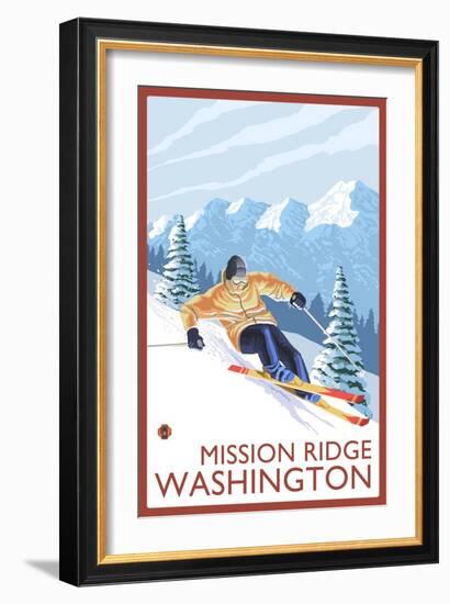 Downhhill Snow Skier, Mission Ridge, Washington-Lantern Press-Framed Art Print