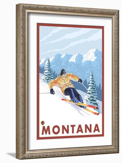 Downhhill Snow Skier, Montana-Lantern Press-Framed Art Print