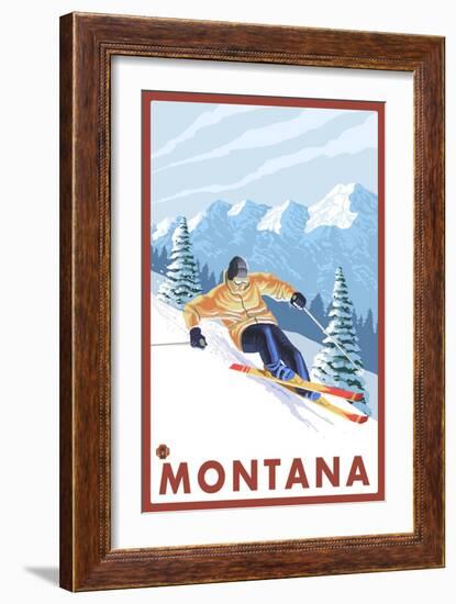 Downhhill Snow Skier, Montana-Lantern Press-Framed Art Print