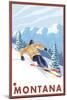 Downhhill Snow Skier, Montana-Lantern Press-Mounted Art Print