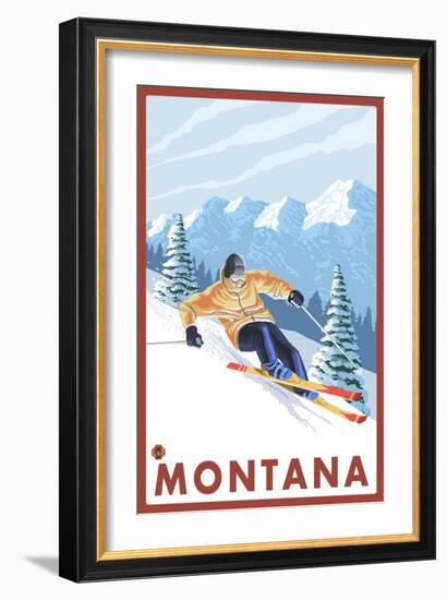 Downhhill Snow Skier, Montana-Lantern Press-Framed Art Print