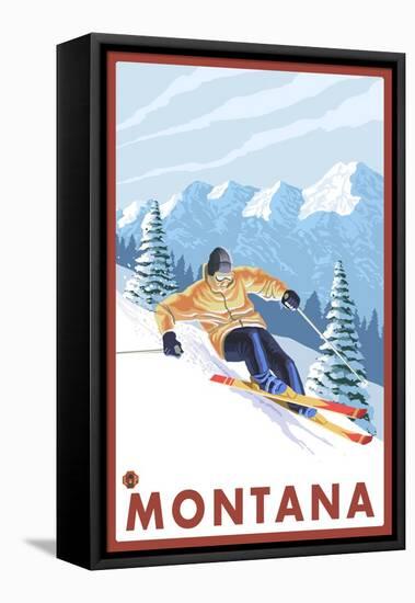 Downhhill Snow Skier, Montana-Lantern Press-Framed Stretched Canvas