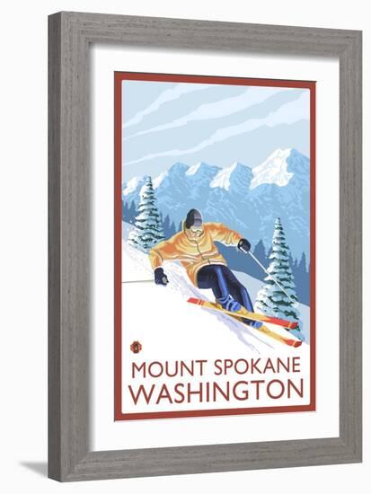 Downhhill Snow Skier, Mount Spokane, Washington-Lantern Press-Framed Art Print