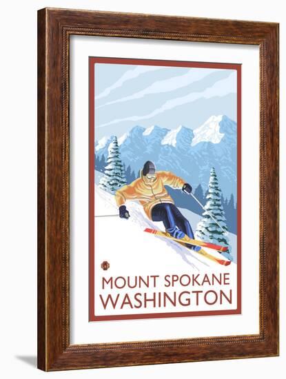 Downhhill Snow Skier, Mount Spokane, Washington-Lantern Press-Framed Art Print