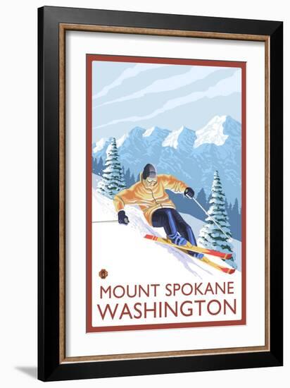 Downhhill Snow Skier, Mount Spokane, Washington-Lantern Press-Framed Art Print