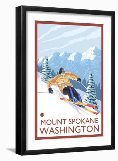 Downhhill Snow Skier, Mount Spokane, Washington-Lantern Press-Framed Art Print