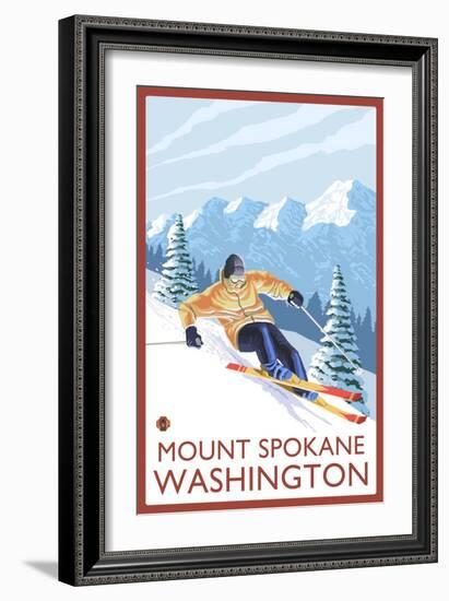 Downhhill Snow Skier, Mount Spokane, Washington-Lantern Press-Framed Art Print