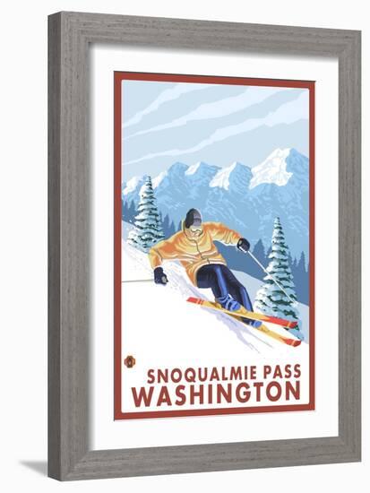 Downhhill Snow Skier, Snoqualmie Pass, Washington-Lantern Press-Framed Art Print