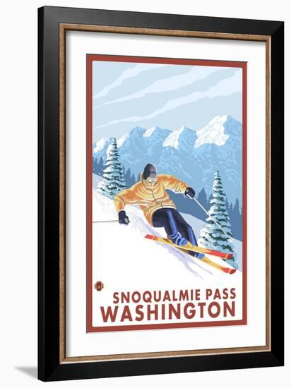 Downhhill Snow Skier, Snoqualmie Pass, Washington-Lantern Press-Framed Art Print