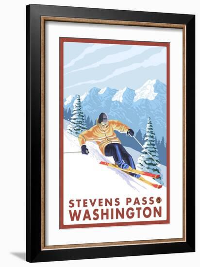 Downhhill Snow Skier, Stevens Pass, Washington-Lantern Press-Framed Art Print