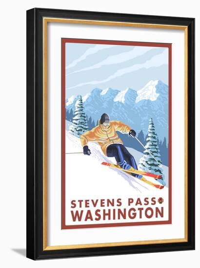 Downhhill Snow Skier, Stevens Pass, Washington-Lantern Press-Framed Art Print