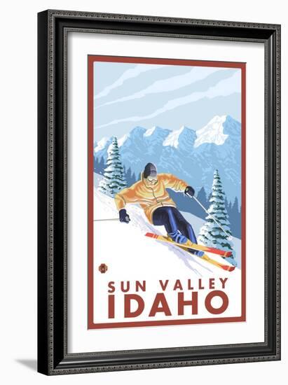 Downhhill Snow Skier, Sun Valley, Idaho-Lantern Press-Framed Art Print