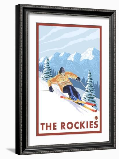 Downhhill Snow Skier, The Rockies-Lantern Press-Framed Art Print