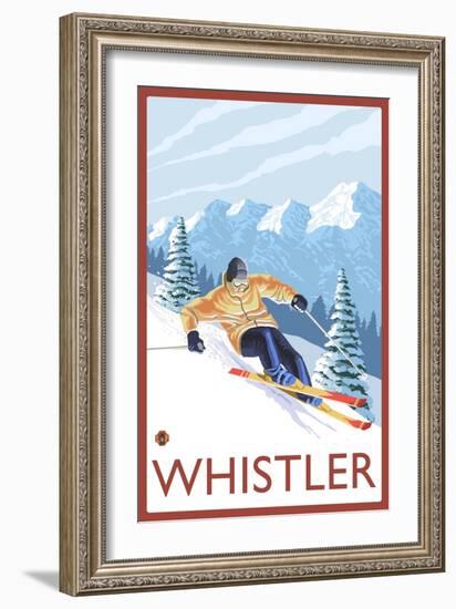 Downhhill Snow Skier, Whistler, BC Canada-Lantern Press-Framed Art Print