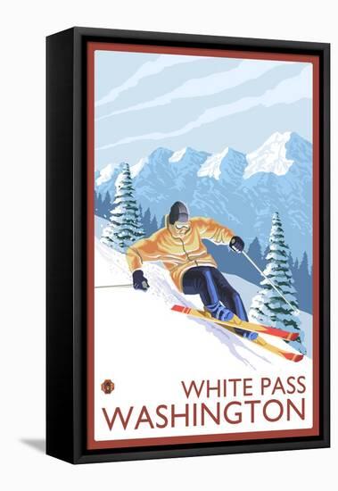 Downhhill Snow Skier, White Pass, Washington-Lantern Press-Framed Stretched Canvas