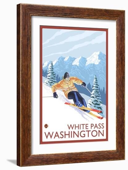 Downhhill Snow Skier, White Pass, Washington-Lantern Press-Framed Art Print