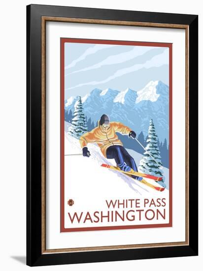 Downhhill Snow Skier, White Pass, Washington-Lantern Press-Framed Art Print