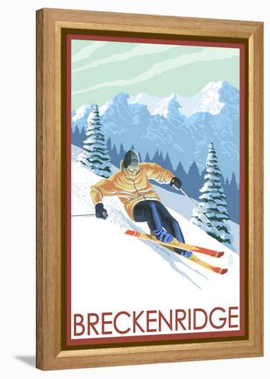 Downhill Skier - Breckenridge, Colorado-Lantern Press-Framed Stretched Canvas