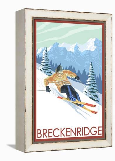 Downhill Skier - Breckenridge, Colorado-Lantern Press-Framed Stretched Canvas