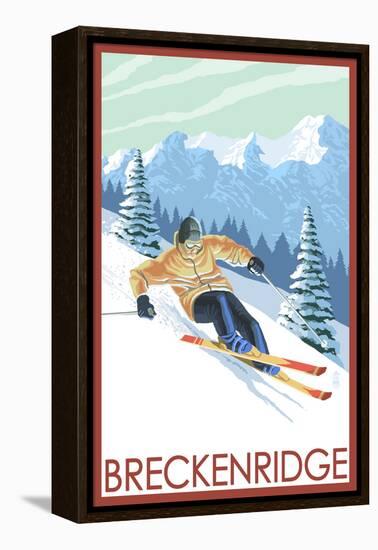 Downhill Skier - Breckenridge, Colorado-Lantern Press-Framed Stretched Canvas