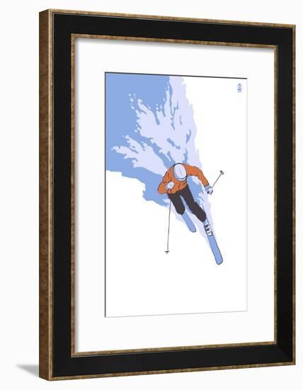 Downhill Skier Stylized - Male-Lantern Press-Framed Art Print