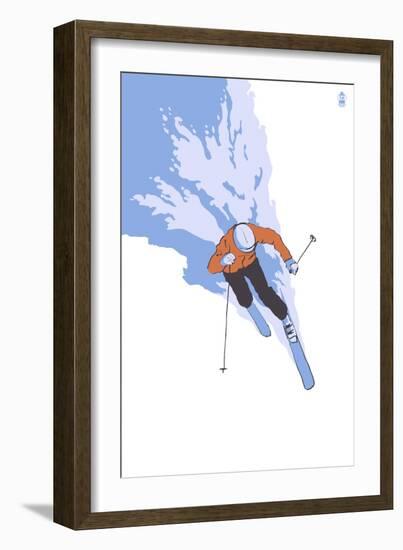 Downhill Skier Stylized - Male-Lantern Press-Framed Art Print