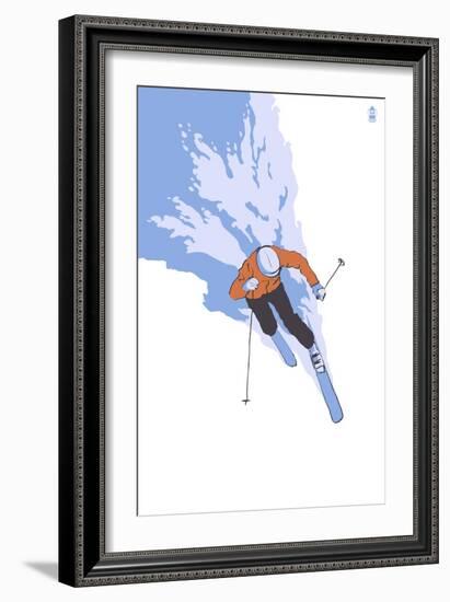 Downhill Skier Stylized - Male-Lantern Press-Framed Art Print