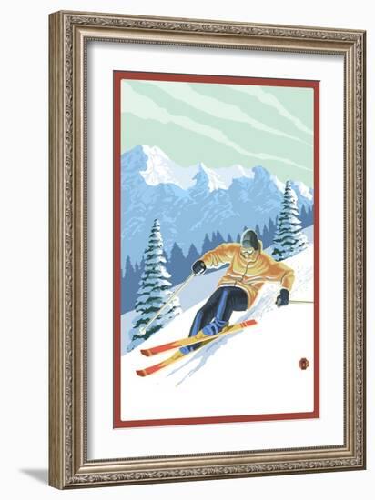Downhill Skier-Lantern Press-Framed Art Print