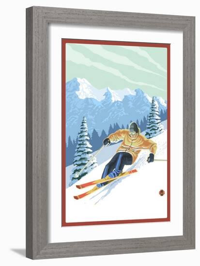 Downhill Skier-Lantern Press-Framed Art Print